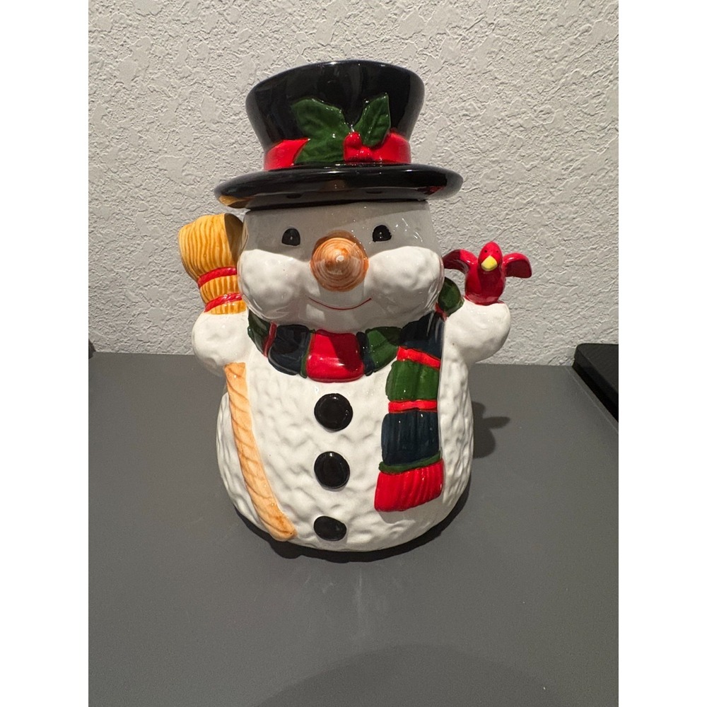 World Bazaars Ceramic Snowman Cookie Jar  Christmas Decor w/ Original Box
